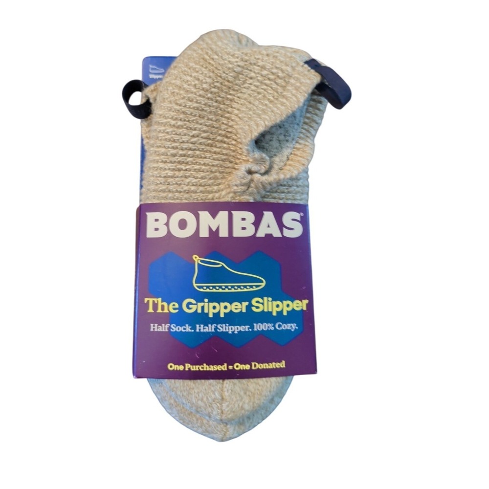 Bombas The Gripper Slipper Beige Oatmeal Cozy Knit Non Slip Slippers New Size M